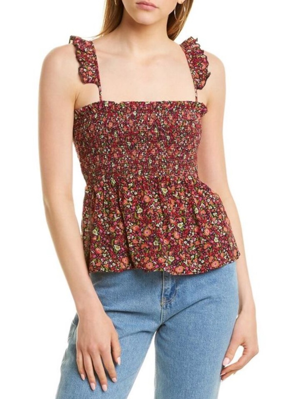 Ba&Sh Womens Sweety Floral Print Lady Top Black Multicolor Colorful Tank Smocked